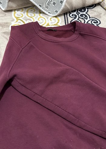 Bordo Kadın Sweatshirt, Bisiklet Yaka, Salaş Kesim - Görsel 3