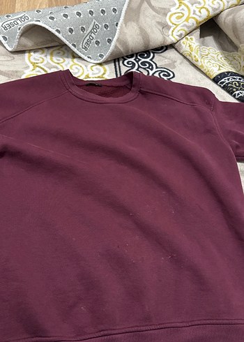 Bordo Kadın Sweatshirt, Bisiklet Yaka, Salaş Kesim - Görsel 2