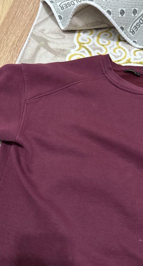 Bordo Kadın Sweatshirt, Bisiklet Yaka, Salaş Kesim - Görsel 4