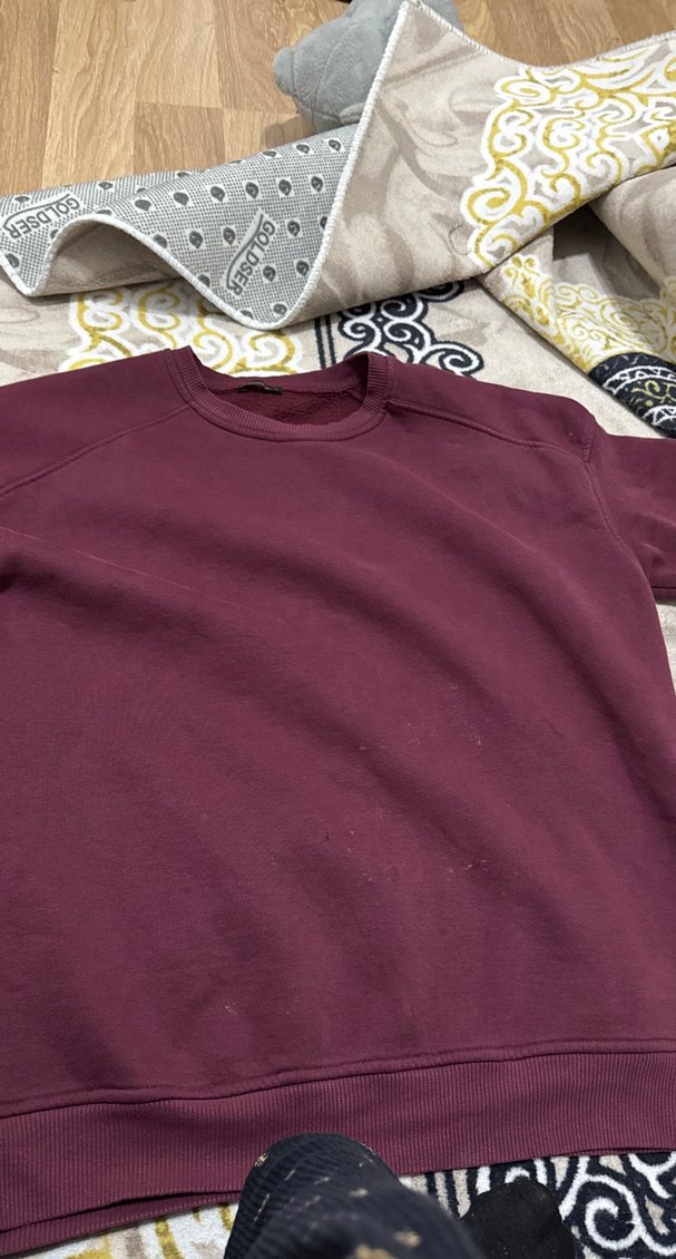 Bordo Kadın Sweatshirt, Bisiklet Yaka, Salaş Kesim - Görsel 2