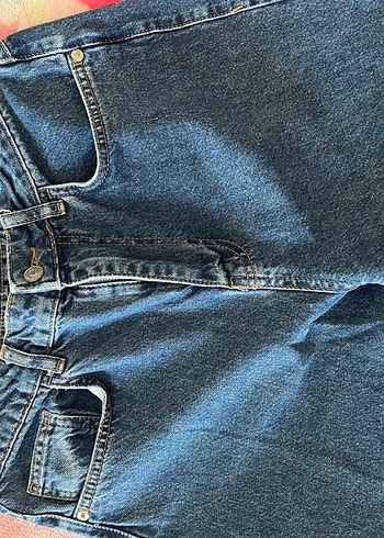 28 Beden Mavi Batik Desenli Kadın Mom Jean
