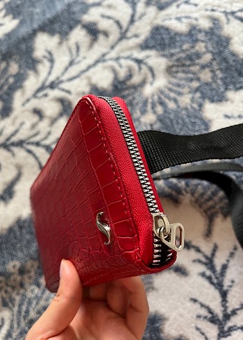 Suud Collection Kırmızı Yılan Derisi Desenli Deri Clutch Cüzdan