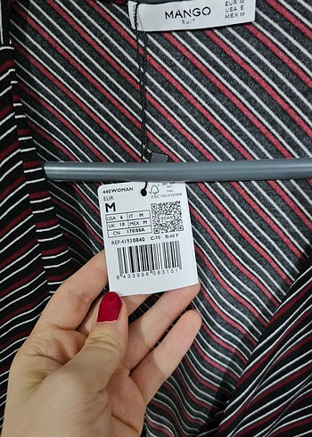 Bordo Çizgili V Yaka Midi Elbise - Görsel 5