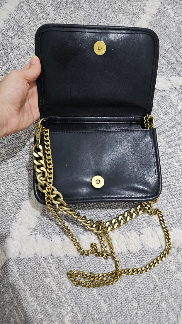 Zincir Detaylı Siyah Deri Kadın Çanta - Görsel 3