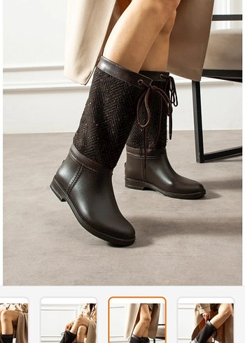 Kahverengi Kadın Dizaltı Kauçuk Çizme - Görsel 2