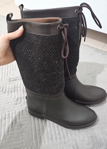 Kahverengi Kadın Dizaltı Kauçuk Çizme - Görsel 3