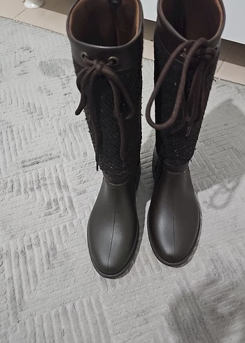 Kahverengi Kadın Dizaltı Kauçuk Çizme - Görsel 5