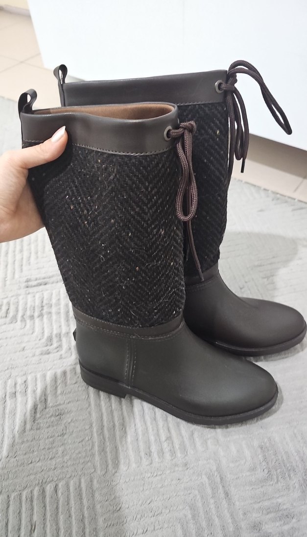 Kahverengi Kadın Dizaltı Kauçuk Çizme - Görsel 3