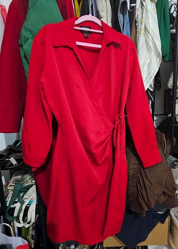 Kemerli Kırmızı Midi Kadın Elbise - Görsel 4