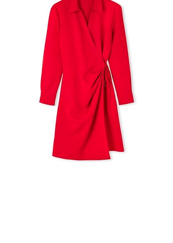 Kemerli Kırmızı Midi Kadın Elbise - Görsel 2