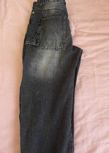 38 Beden Gri siyah Loose Fit Denim Kadın Jean
