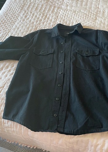 Düğmeli Siyah Denim kadın Gömlek