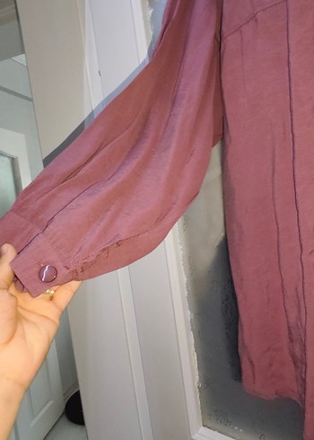 Bordo Keten Düğmeli uzun
 Kollu Gömlek - Görsel 7