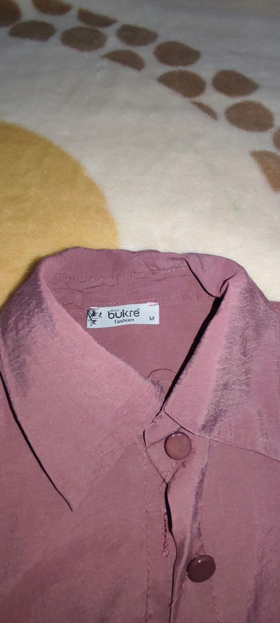 Bordo Keten Düğmeli uzun
 Kollu Gömlek - Görsel 2