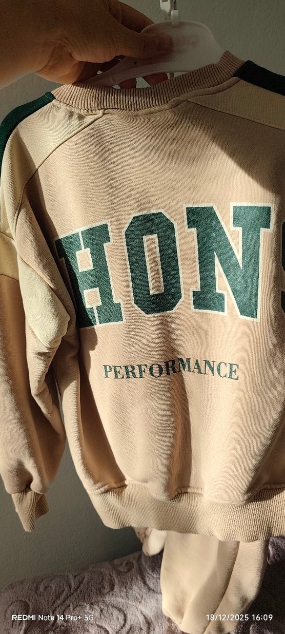 Bej Pamuklu Sweatshirt ve Eşofman Takımı - Görsel 3