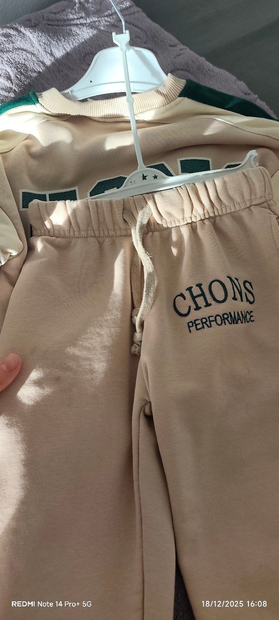 Bej Pamuklu Sweatshirt ve Eşofman Takımı - Görsel 4