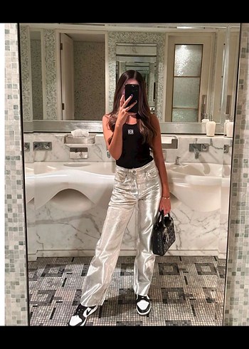 ZARA Parlak Gri Metalik Kot Pantolon Jean