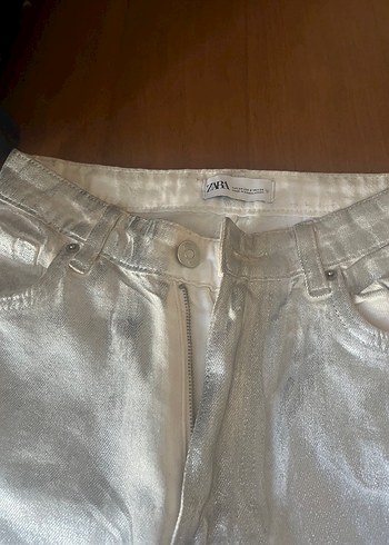 34 Beden gri Renk ZARA Parlak Gri Metalik Kot Pantolon Jean