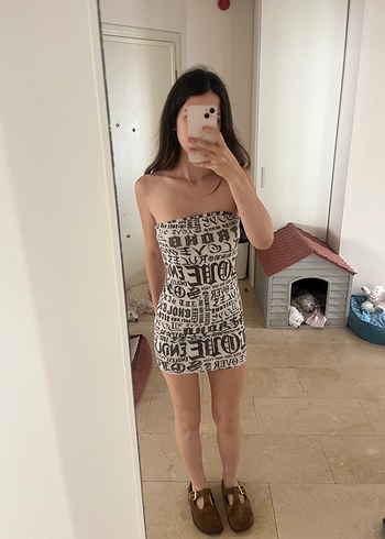 Baskılı Straplez Elbise S beden