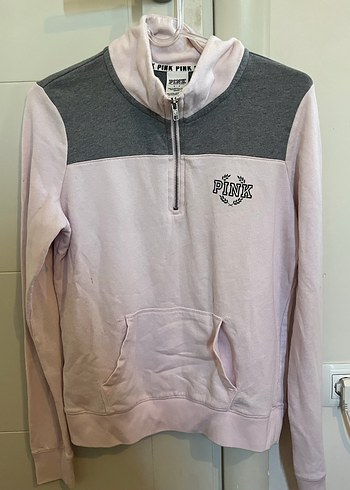 PINK Pink Hırka Pembe Gri Yarım Fermuarlı Sweatshirt