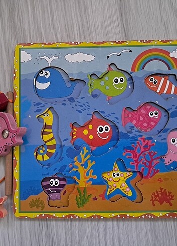 Diğer Eğitici ahşap balık tutma oyunu puzzle