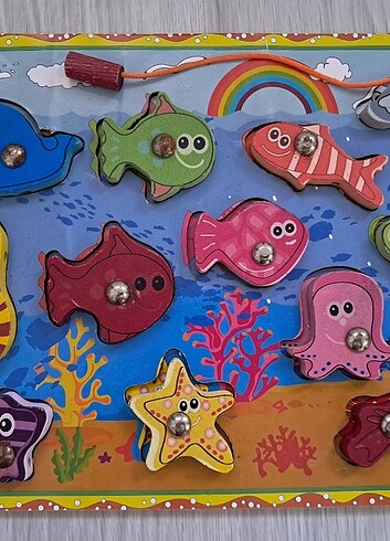 Eğitici ahşap balık tutma oyunu puzzle