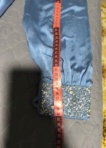 Mavi Uzun Kollu Kadın Abiye Elbise - Görsel 9