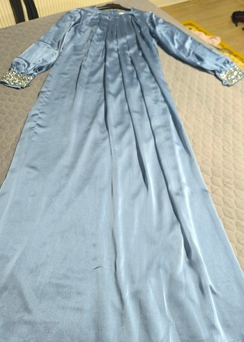 Mavi Uzun Kollu Kadın Abiye Elbise - Görsel 8