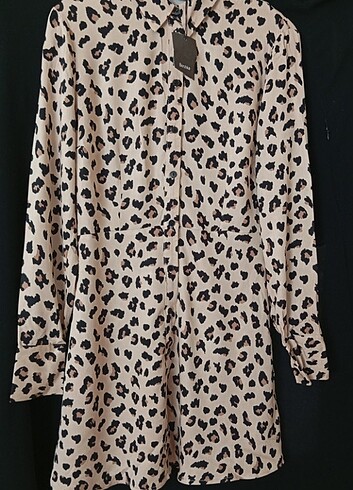 Bershka Bershka Leopar Desenli Mini Gömlek Elbise