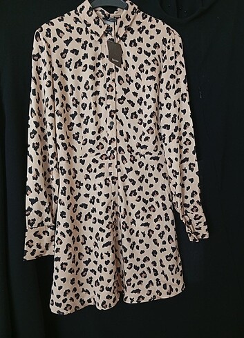 Bershka Leopar Desenli Mini Gömlek Elbise