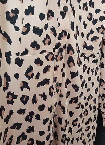 l Beden kahverengi Renk Bershka Leopar Desenli Mini Gömlek Elbise