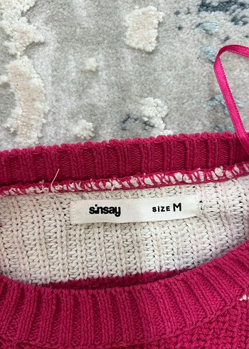 Pembe Ekose Desenli Örgü Kadın Kazak - Görsel 5