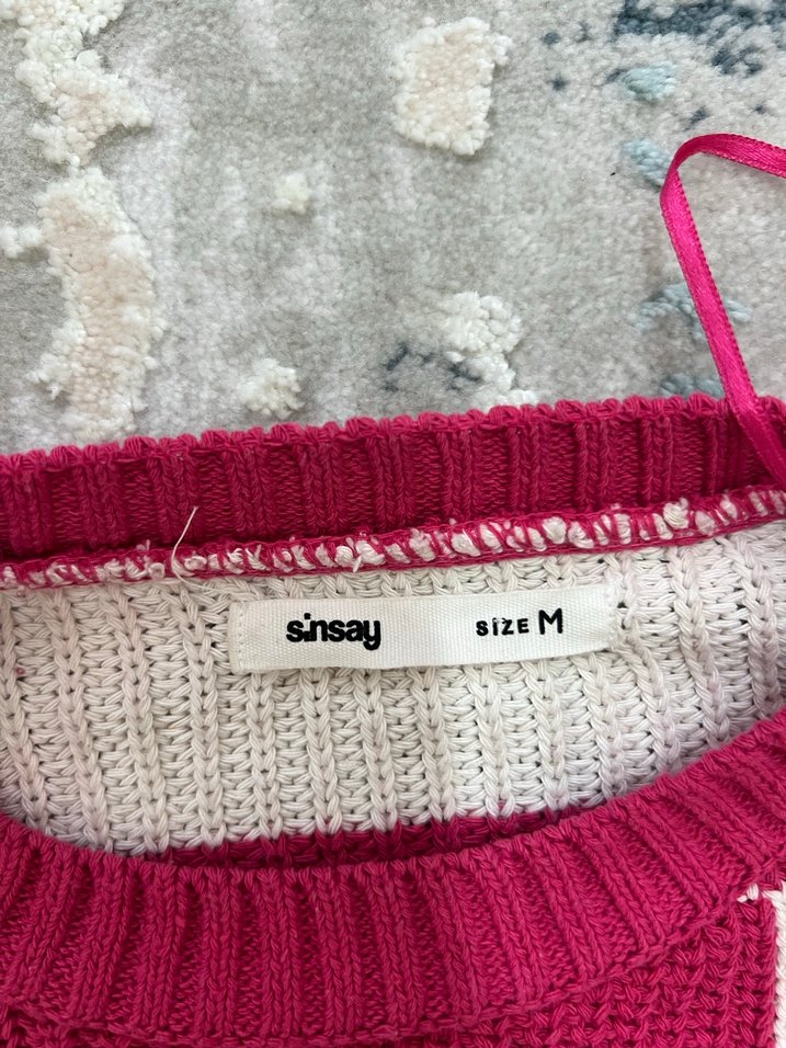 Pembe Ekose Desenli Örgü Kadın Kazak - Görsel 5