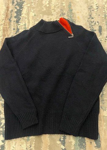 Fermuarlı Yün Kadın lacivert Kazak - Görsel 3