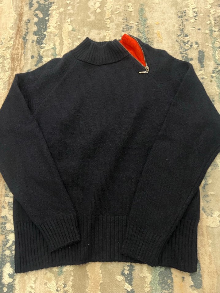 Fermuarlı Yün Kadın lacivert Kazak - Görsel 3