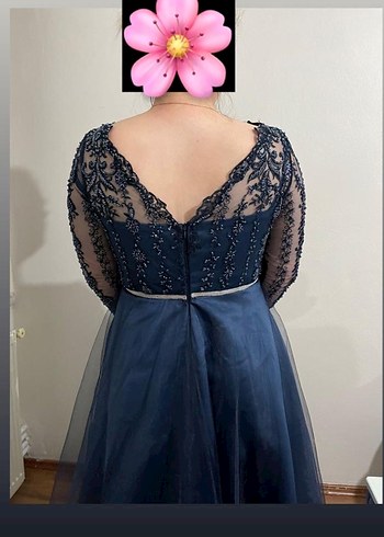 Dantel Detaylı Lacivert Uzun Abiye Elbise - Görsel 2