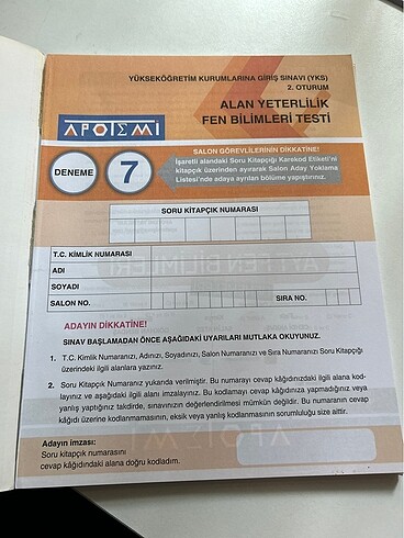  APOTEMİ AYT Fen Bilimleri Denemeleri
