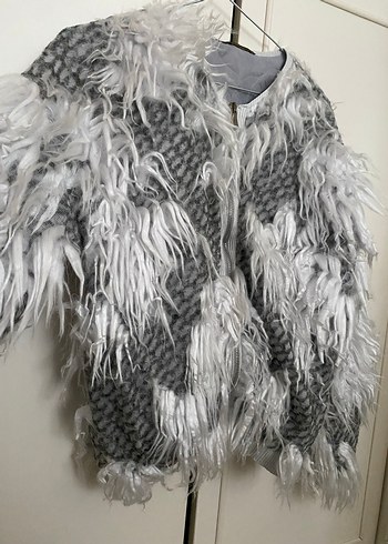 Gri Yün Kürk Detaylı ceket - Görsel 2