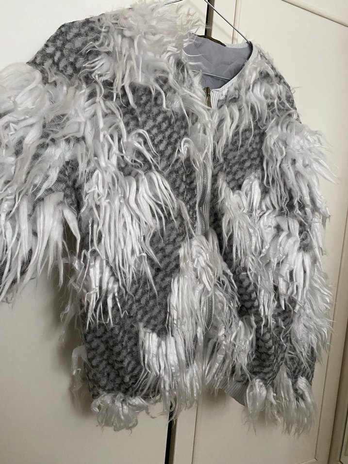 Gri Yün Kürk Detaylı ceket - Görsel 2