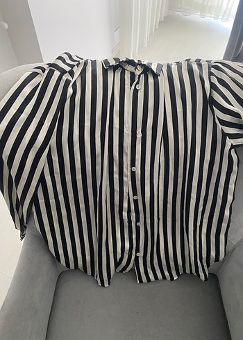 Çizgili Uzun Kollu Kadın Gömlek - Görsel 2