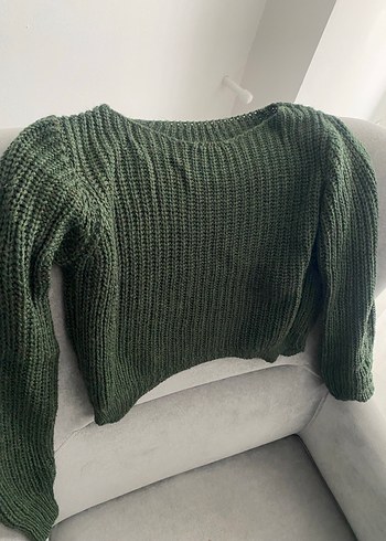 Kadın Haki Triko Bisiklet Yaka Kazak - Görsel 2