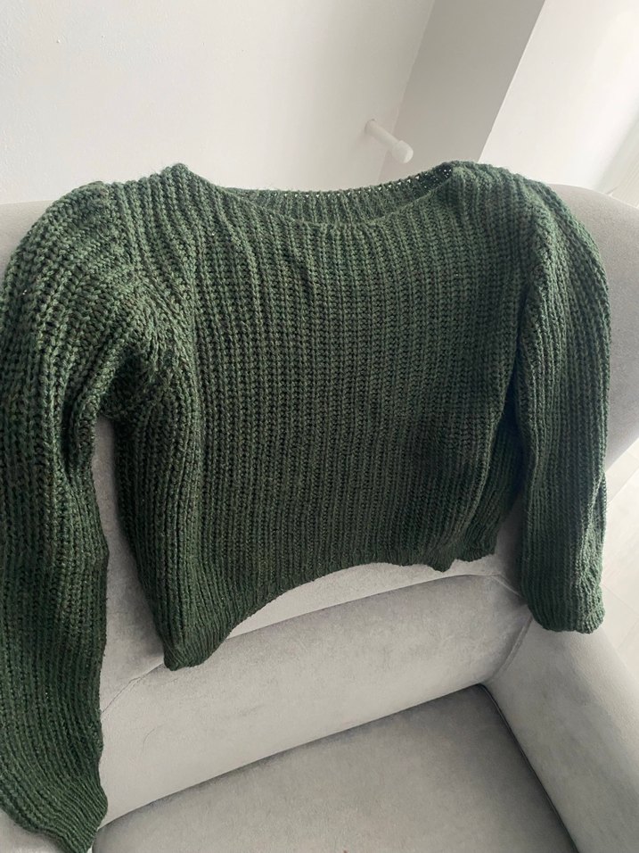 Kadın Haki Triko Bisiklet Yaka Kazak - Görsel 2