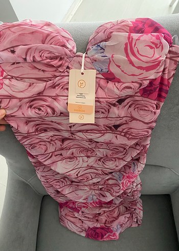 Pembe Straplez Abiye Elbise - Görsel 2