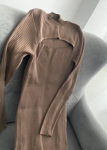 Acı kahve Fitilli Boğazlı Kadın Triko - Görsel 2