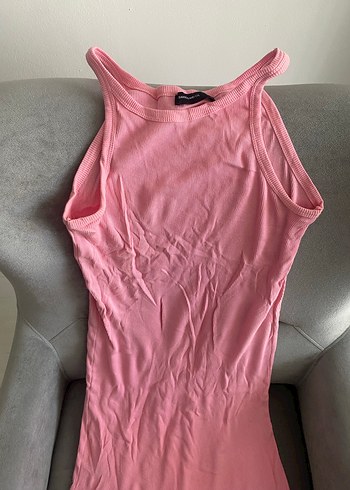 Pembe Kolsuz Yüksek Yakalı Kadın Elbise - Görsel 2