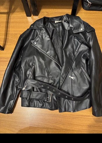 Siyah Deri Kadın Biker Ceket - Görsel 2