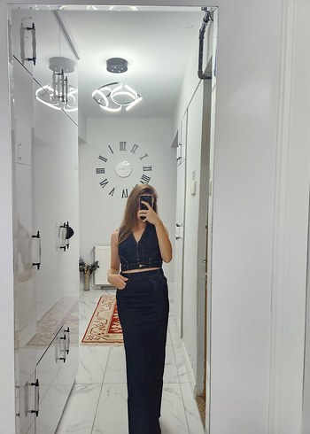Zara V Yakalı Mini Denim Takım - Görsel 4