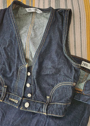 Zara V Yakalı Mini Denim Takım - Görsel 2