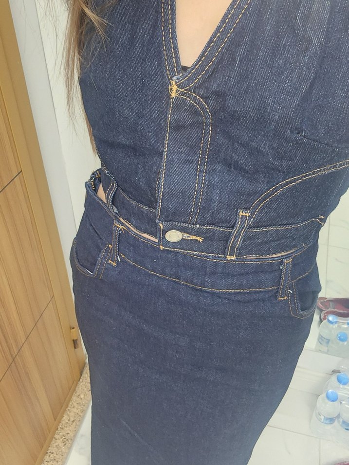 Zara V Yakalı Mini Denim Takım - Görsel 5