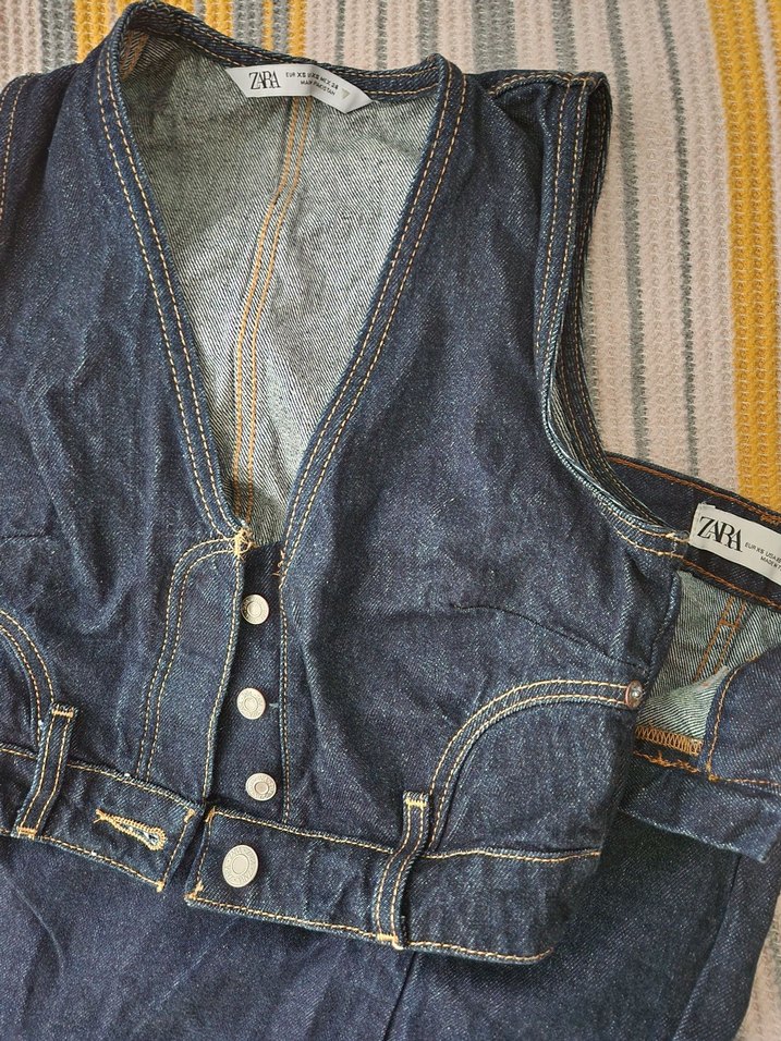 Zara V Yakalı Mini Denim Takım - Görsel 2